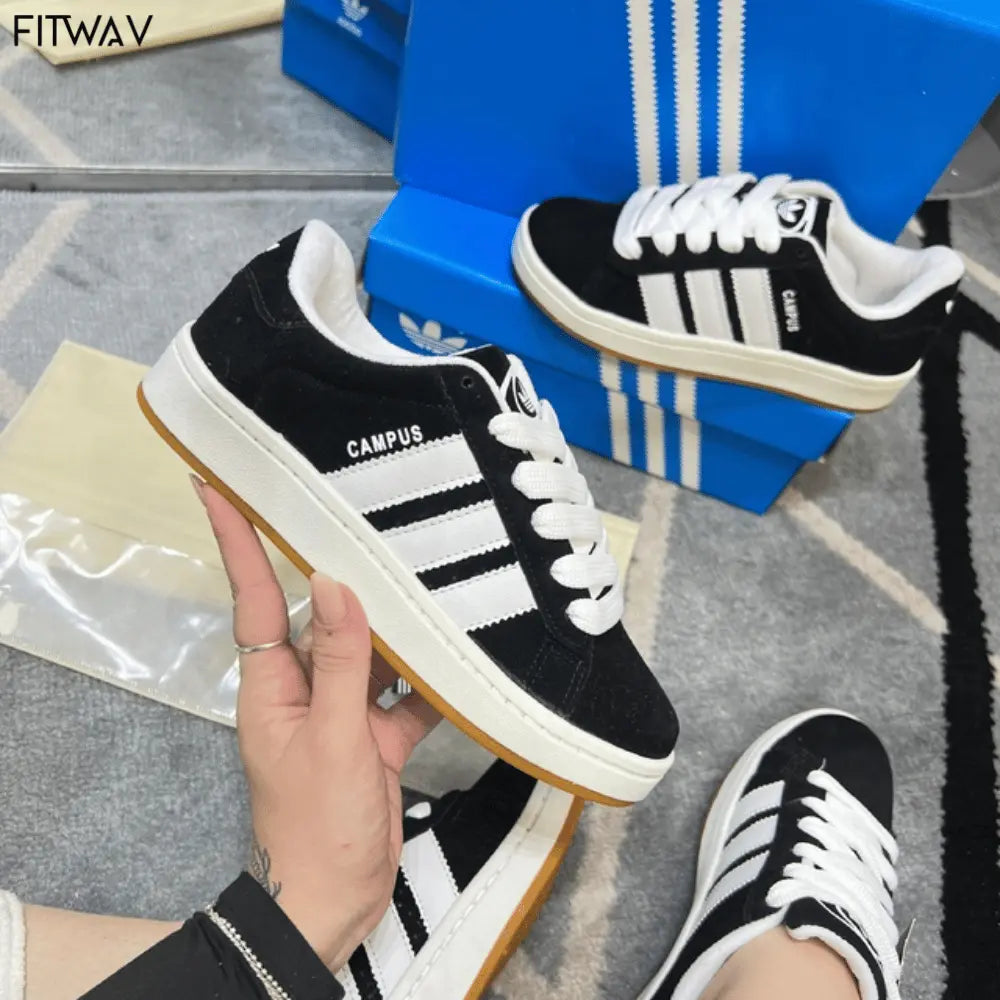 Tênis ADDS Campus 00s preto e branco com visual retrô e solado off-white – FitWav
